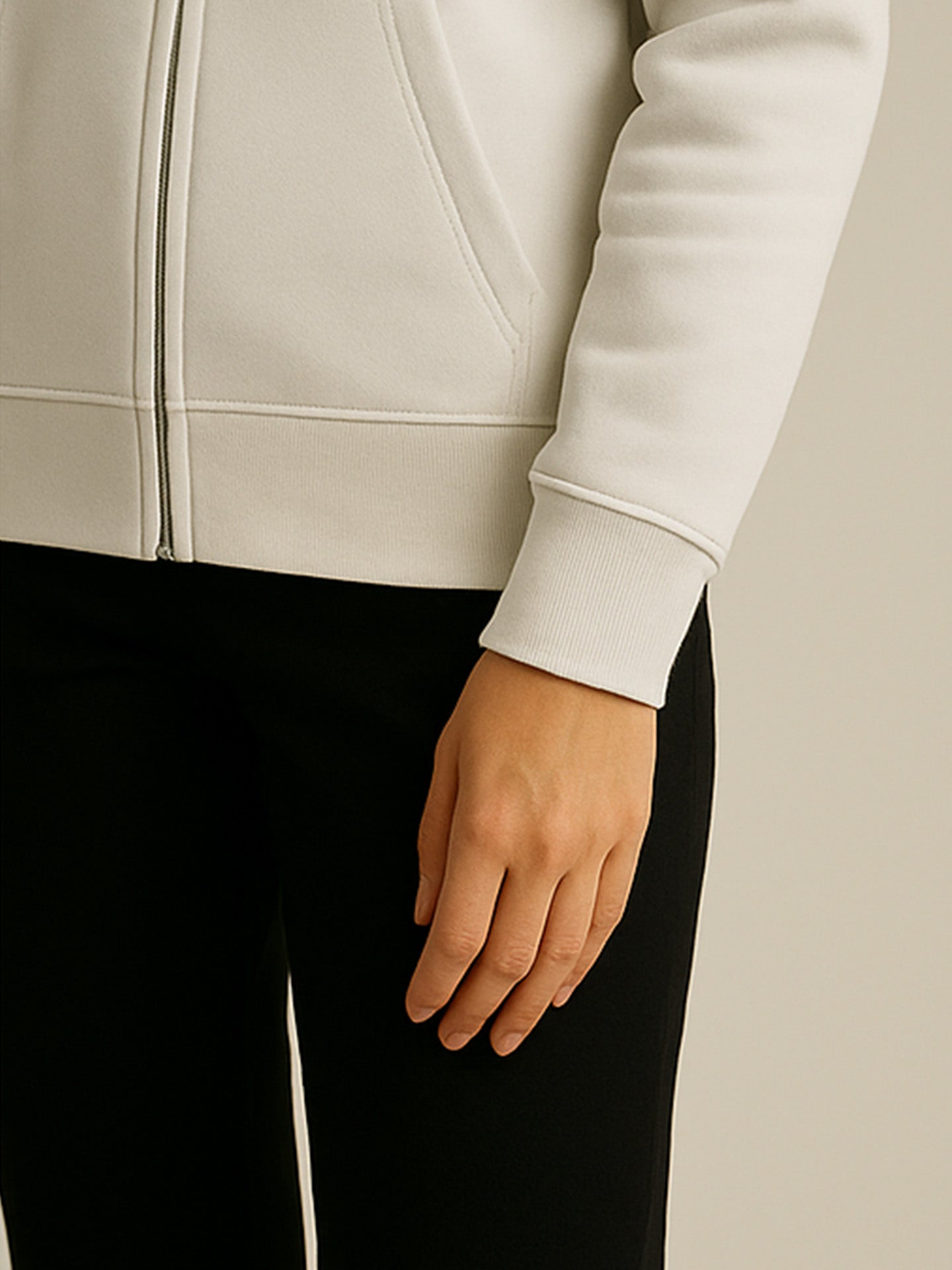 ORGANIC ZIP HOODIE - Almônd