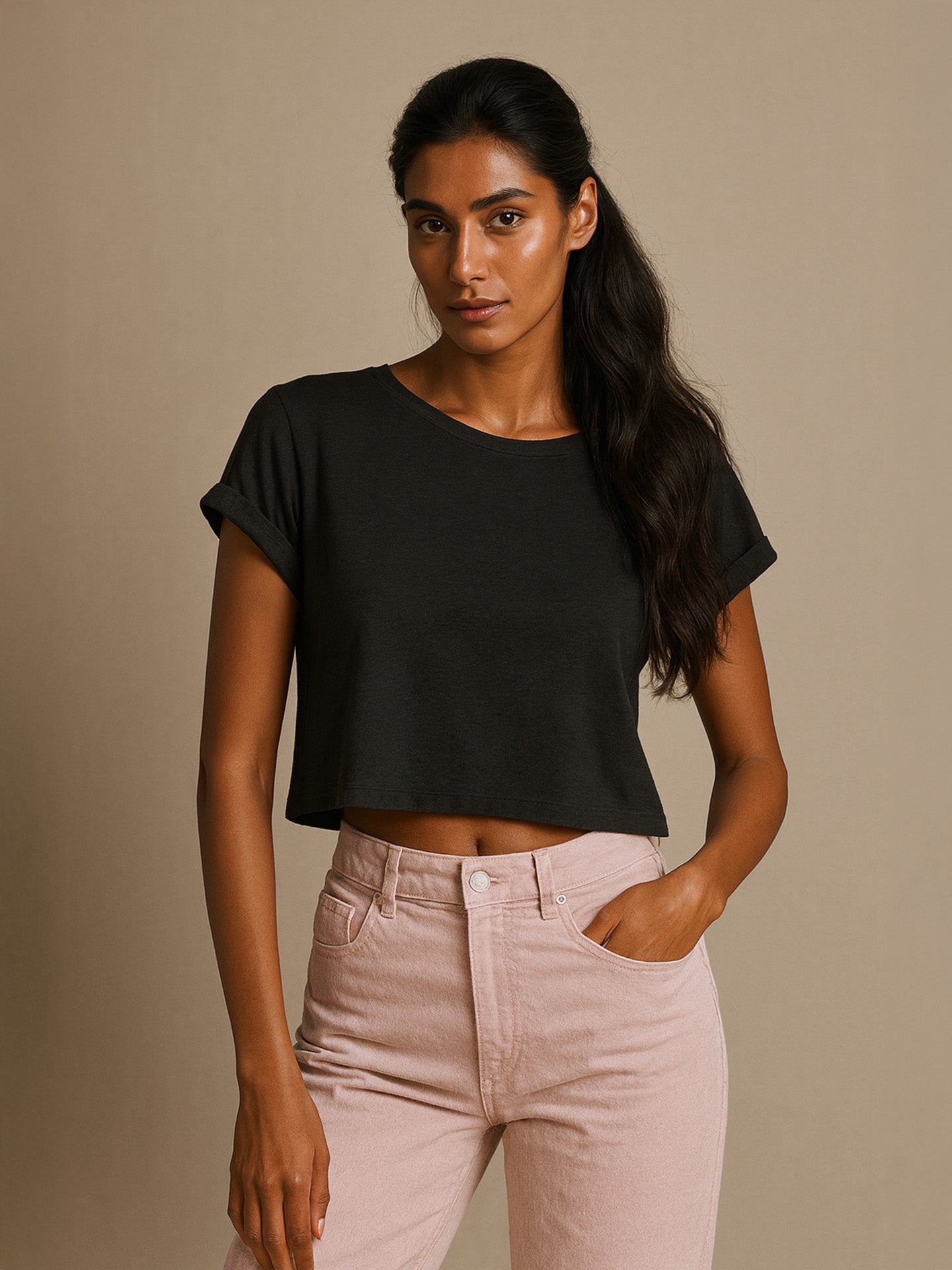 100% ORGANIC COTTON CROP TOP - Almônd