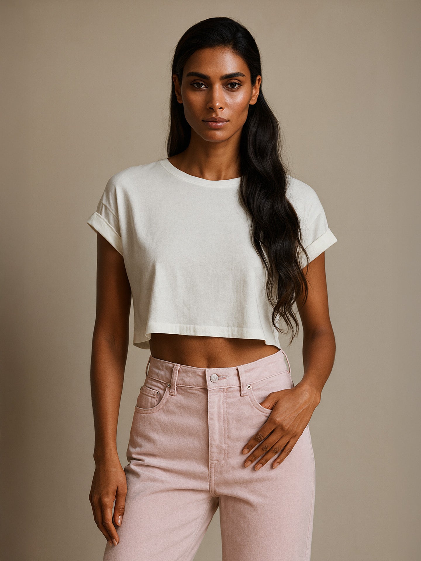 100% ORGANIC COTTON CROP TOP - Almônd