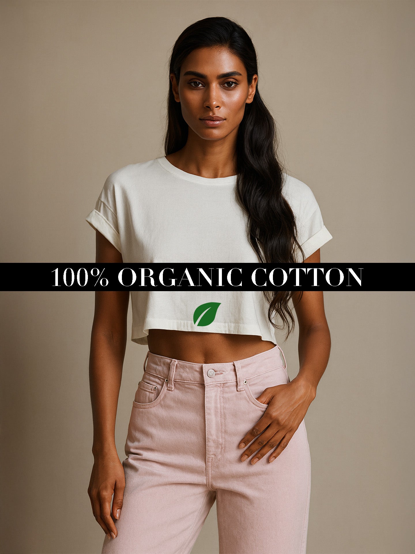 100% ORGANIC COTTON CROP TOP - Almônd