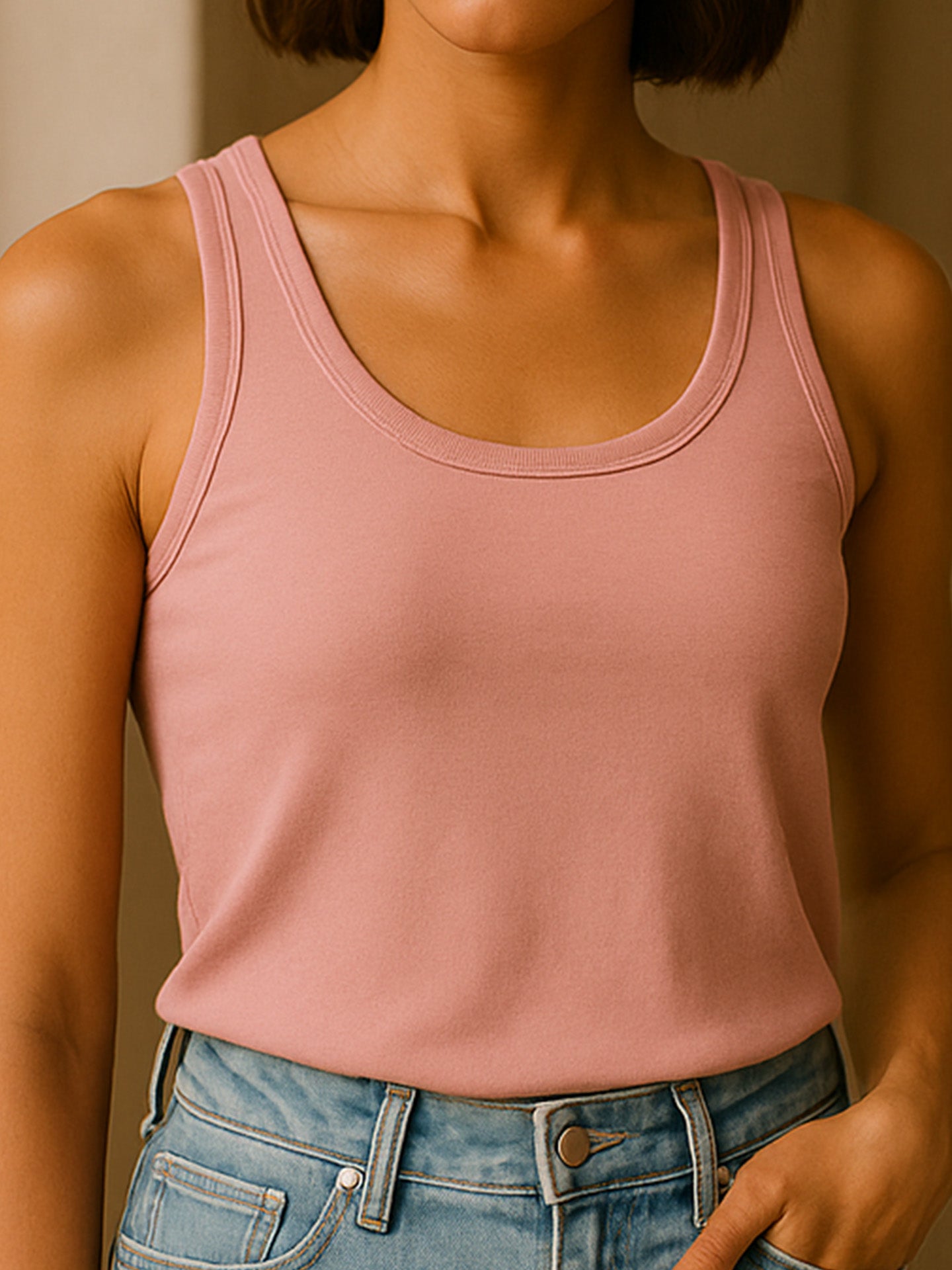 ORGANIC COTTON SLIM FIT TANK TOP - Almônd