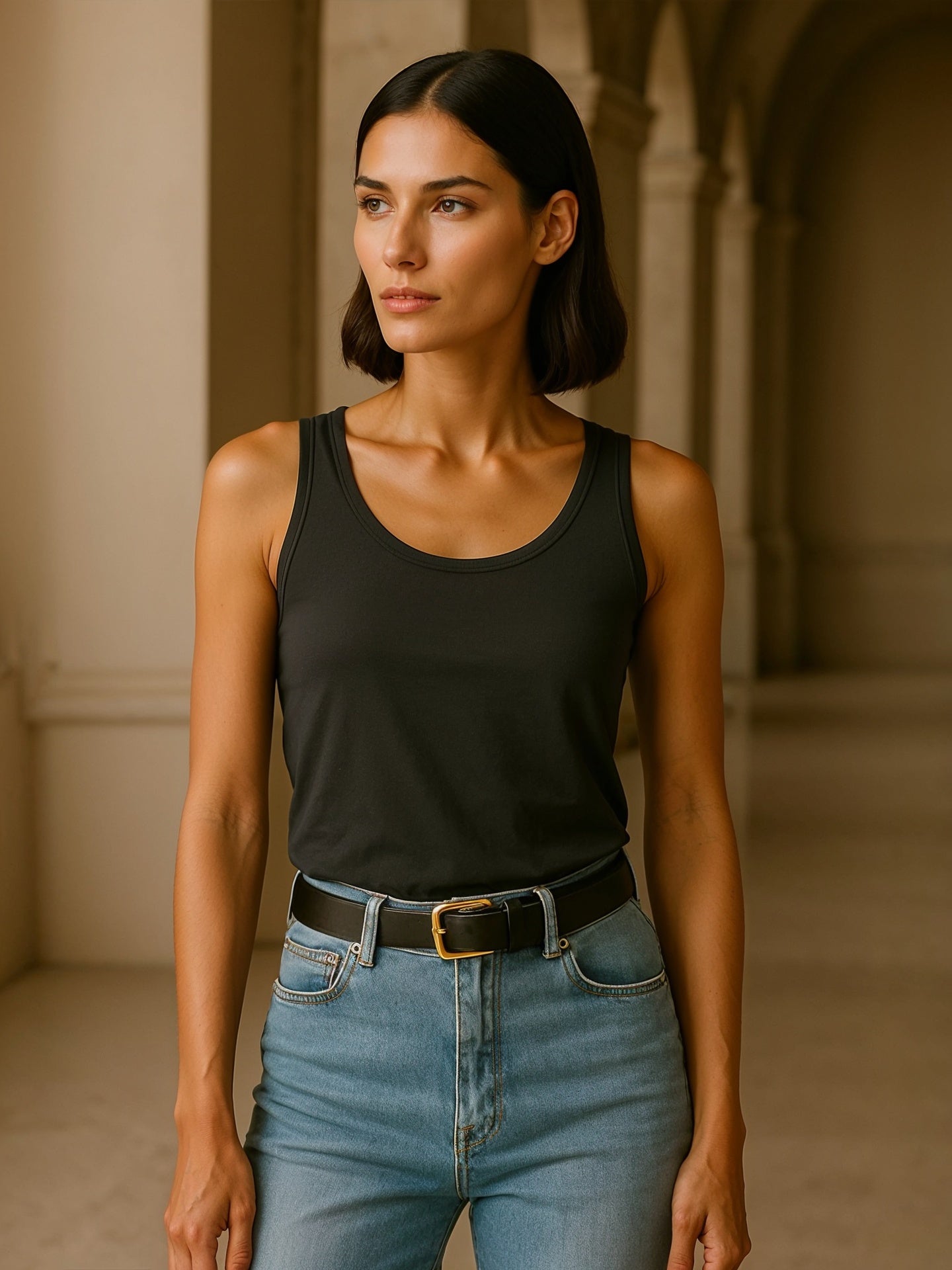 ORGANIC COTTON SLIM FIT TANK TOP - Almônd