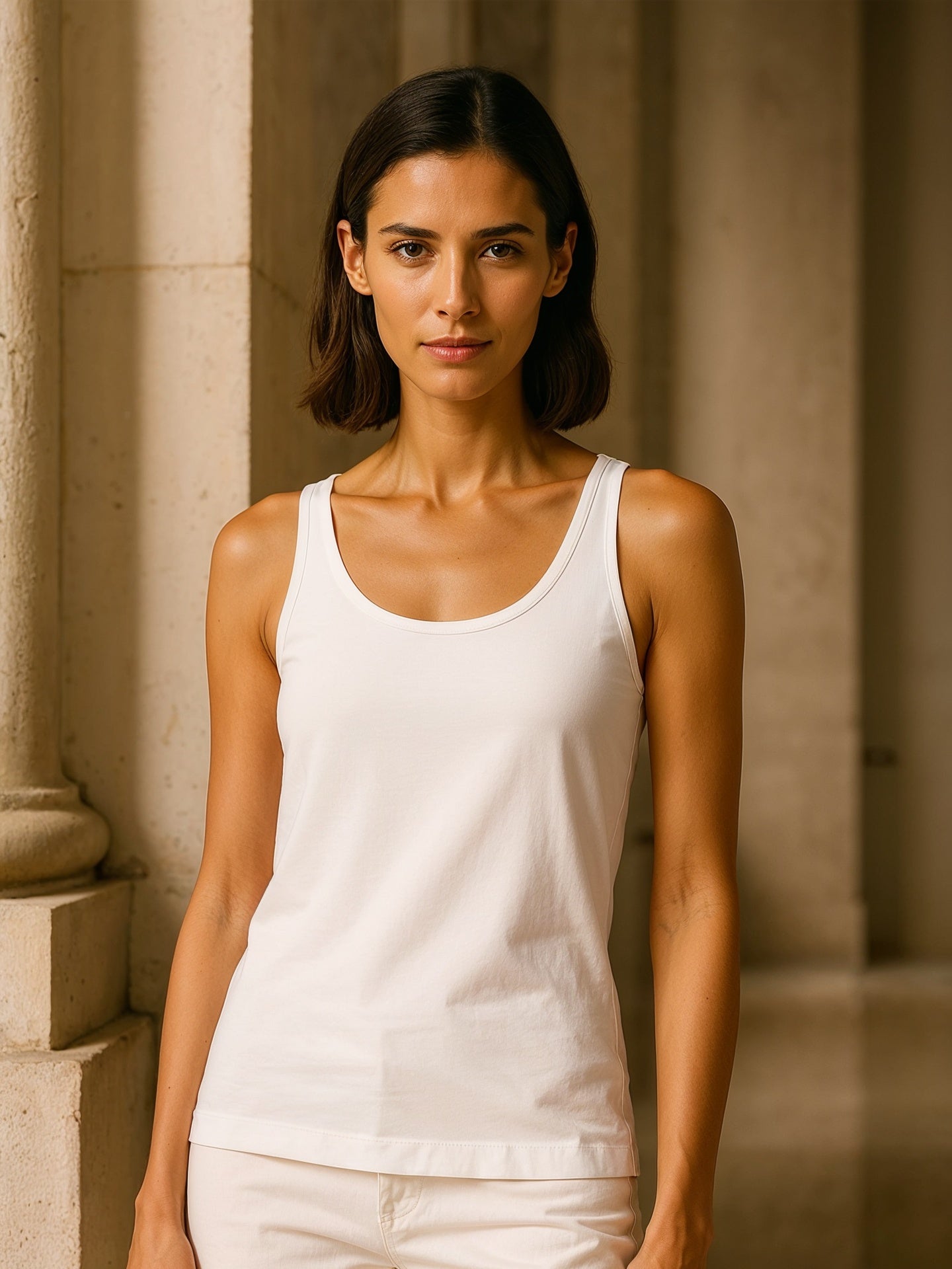 ORGANIC COTTON SLIM FIT TANK TOP - Almônd
