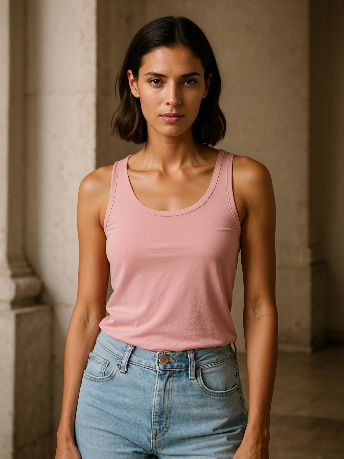 ORGANIC COTTON SLIM FIT TANK TOP - Almônd